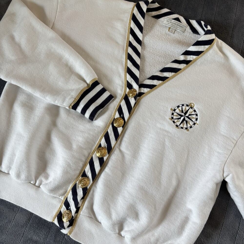Vintage St. John Sport Nautical Cardigan Jacket Size Large Made in Italy